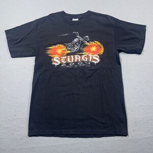 Vintage Sturgis‎ Shirt Men Medium Black Motorcycle on Fire Rally 2004 Y2K